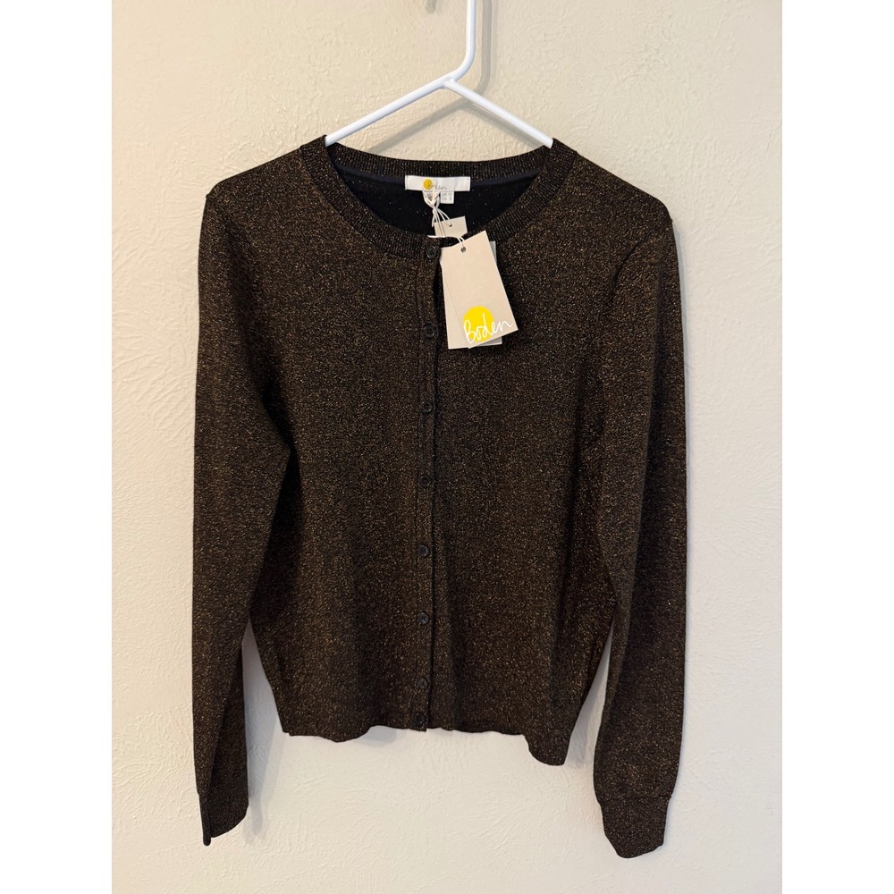 Boden Womens Black Gold Metallic Shimmer Cardigan Sweater K0274 Size US 8 NEW